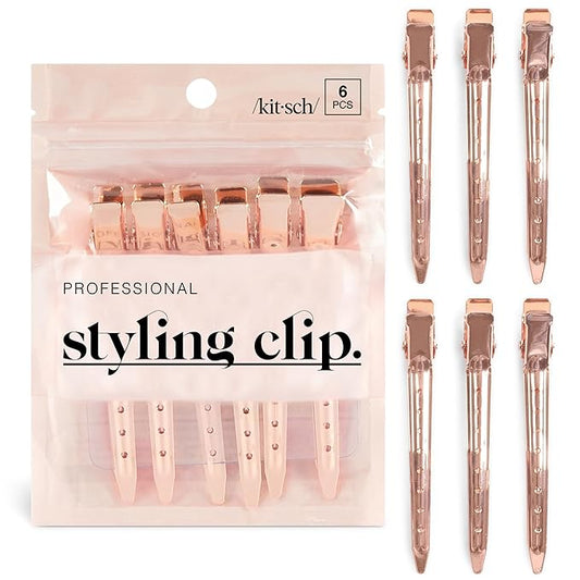 Kitsch Professional Alligator Clips for Hair Styling – 3.5" Aluminum Hair Sectioning Clips for Salon & Makeup Application | Ideal Gifts for Women – Rose Gold, 6 Pcs