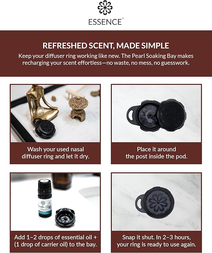 Essence Pearl Travel Case - Wearable Aromatherapy Kit with Nasal Diffuser Rings, Soaking Bay, and 5mL Essential Oil – Portable Wellness Gift Set for On?The?Go Self Care