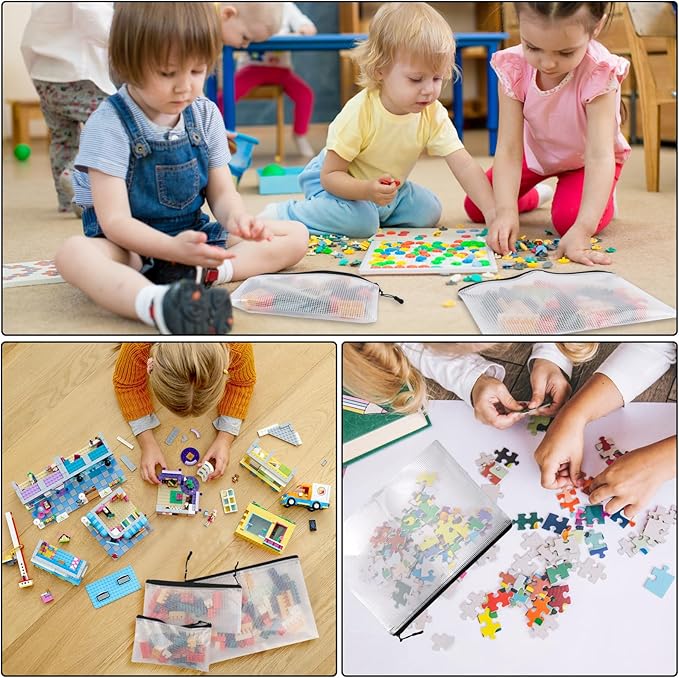 30pcs Multisize Mesh Zipper Pouch, YOPCDJ Lego Storage Organizer, 8 Sizes Waterproof Plastic Document Pouch, Bags for Travel Storage, Game, Office Supply and Home Organize