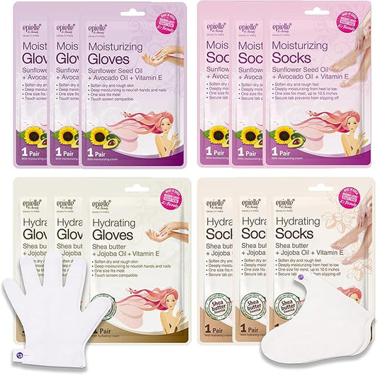 Epielle Hydrating & Moisturizing Hand & Foot Masks for Dry, Rough Skin, Self Care Gifts for Women, Spa Kit, Stocking Stuffers, Thanksgiving Essentials, 6 Moisturizing Gloves & 6 Moisturizing Socks