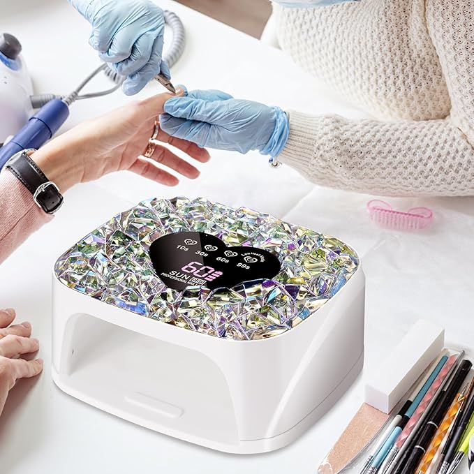 LIMEGIRL UV LED Nail Lamp Kit for Gel Polish Professional Fast White Diamond Design Curing Dryer Light Set with 4 Timers and Gloves Cordless Rechargeable Nail Art Cure Machine at Home and Salon