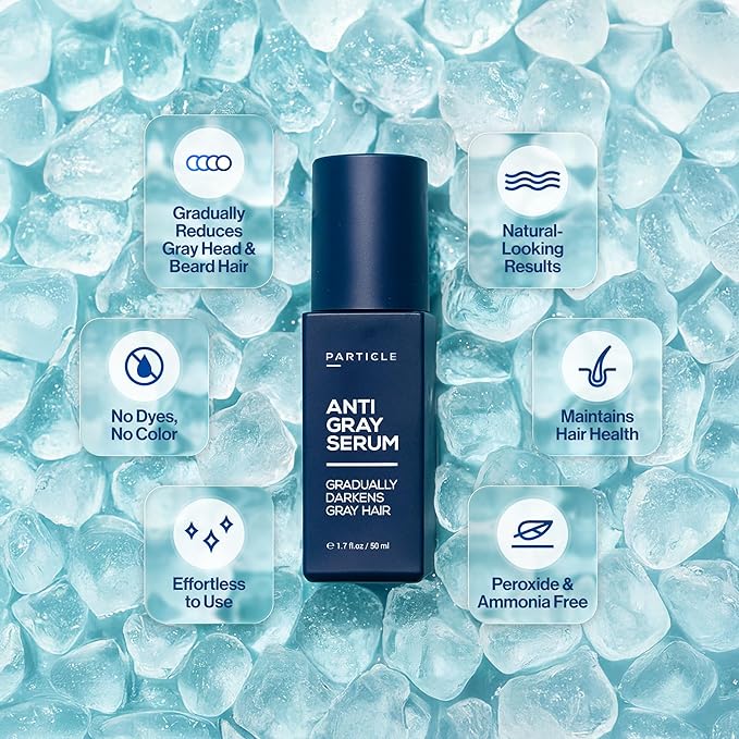 Particle Anti-Gray Serum for Men – Gradually Reduces Gray Hair on Head & Beard Without Dye – Natural Gray Reduction with Silverfree™, Vitamin A, Melitane & Allantoin – Peroxide & Ammonia Free