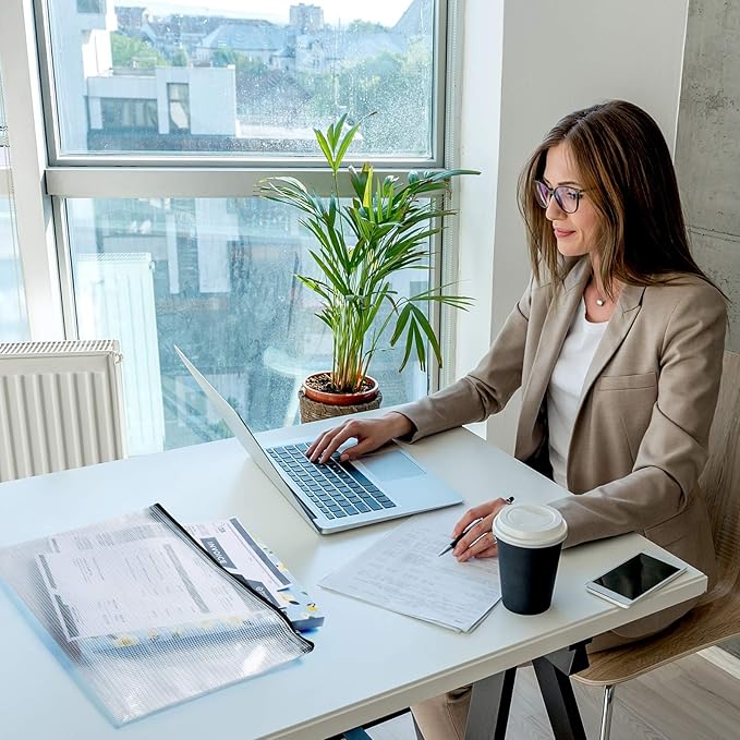 12 Pcs Plastic Mesh Zip File Bags, Waterproof Tear-Resistant Document File Folders, A4 Size Zipper Documents Pouch Document Organizer Bags for School Office Home Travel Storage(13.5×9.5Inch)