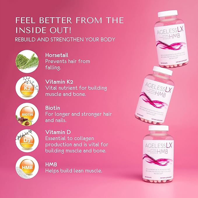 AgelessLX Supplement Capsule for Women with HMB + Hydrasilk Eye Cream 0.5 OZ + Bright Glow Face Serum 1 Fl OZ for Women Bundle