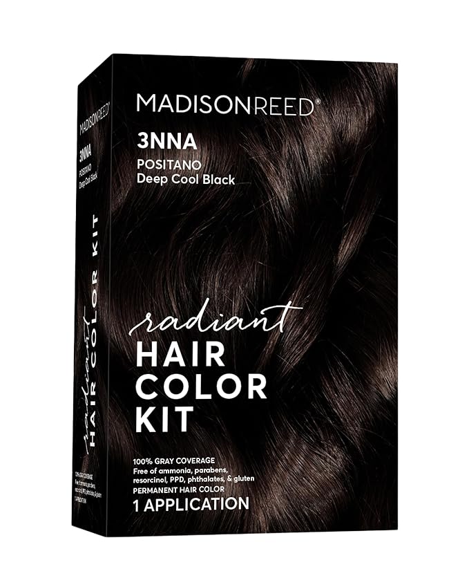 Madison Reed Radiant Hair Color Kit | 3NNA Cool Black-Brown with Ash Undertones (Positano Black) for 100% Gray Hair Coverage | Dimensional Permanent Hair Dye | PPD-Free & Ammonia-Free | 1 Pack
