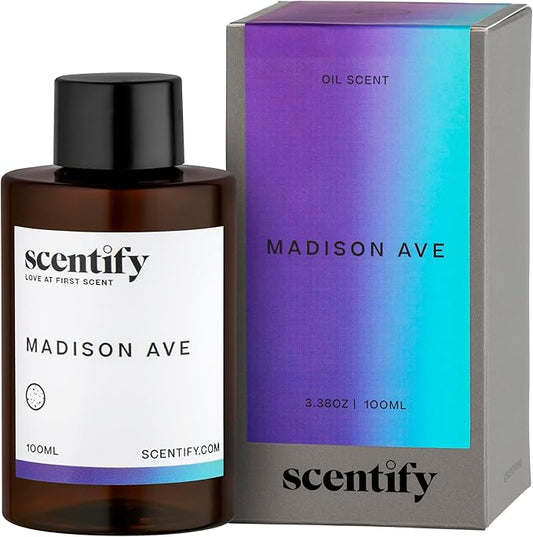Scentify Madison Ave Aroma Oil Refill Scent for Oil Diffusers Luxurious Relaxing Aromatherapy Fragrance 100ml, 3.38oz