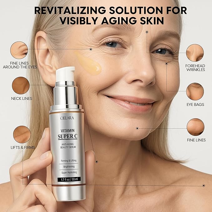 Vitamin C Serum for Face, Anti Aging 20% Super C Serum With Vit C Hyaluronic Acid, Vitamin E, Peptides, Collagen Wrinkle Serume for Dark Spot, tighten, firming, lift, Brightening-1.7 Fl Oz