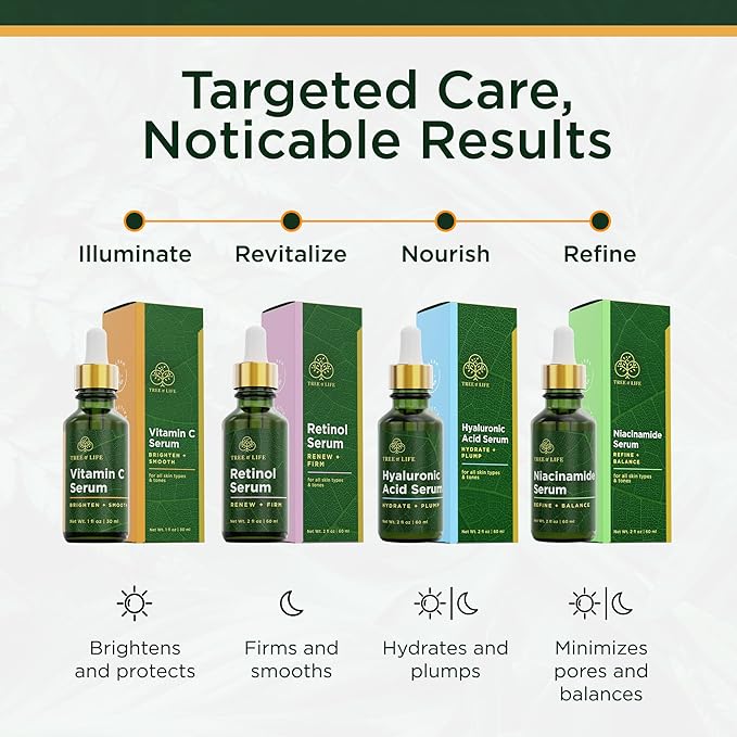 Tree of Life Beauty Vitamin C Skin Care Set, Skin Brightening Face Oil for Dark and Age Spots, Facial Serums for Dry and Sensitive Skin with Hyaluronic Acid & Vitamin E for Soft Smooth Skin, 1 Fl Oz
