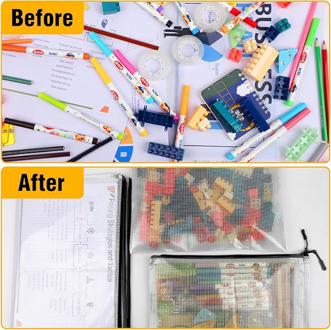 12pcs Large Mesh Zipper Pouch File Bags YOPCDJ Reusable Zippered Pouches for Organizing Classroom, Board Game Storage, Puzzle Bags Black