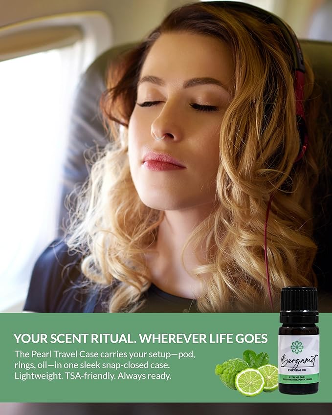 Essence Pearl Travel Case - Wearable Aromatherapy Kit with Nasal Diffuser Rings, Soaking Bay, and 5mL Essential Oil – Portable Wellness Gift Set for On?The?Go Self Care
