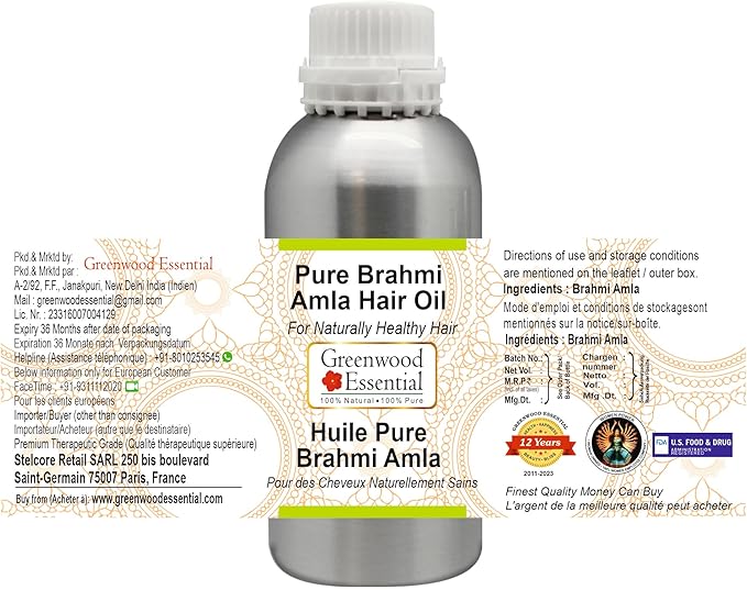 Greenwood Essential Pure Brahmi Amla Hair Oil Natural Therapeutic Grade 300ml (10 oz)