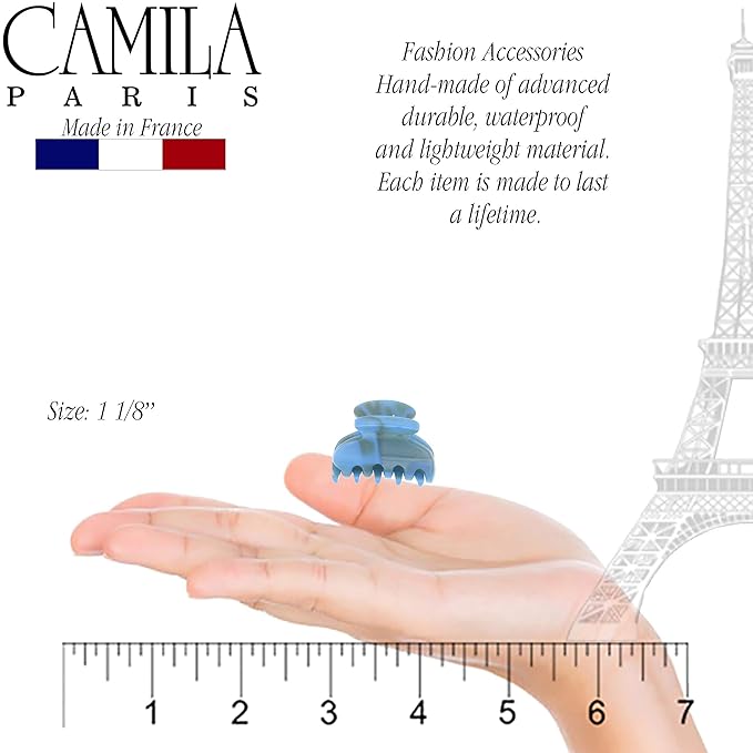 Camila Paris CP3069 French Hair Clip for Women, Handmade, Blue, Small, Girls Hair Claw Clips Jaw, Durable Styling Hair Accessories for Women, Strong Hold No Slip Grip, Made in France