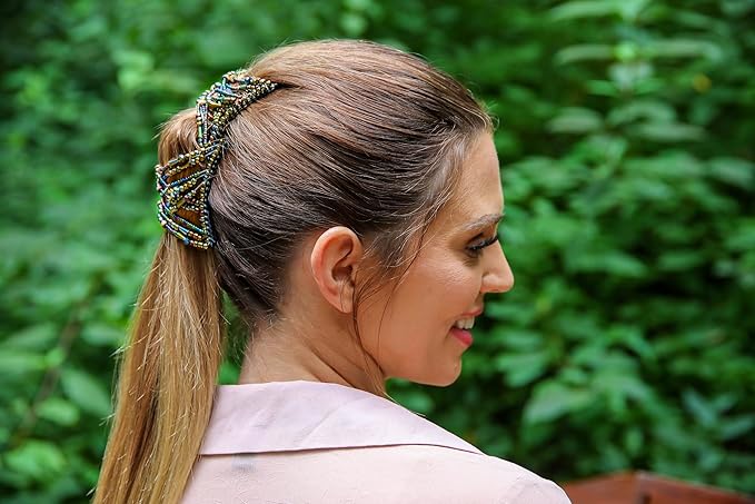 Stretchy No-Slip Hair Clip for Thick, Wavy Naturally Curly, Kinky Hair - Updos in Seconds, No Damage, Creases, or Pain - Comfy UpDo, Ponytail, French Twist, Bun (Earth - Large)