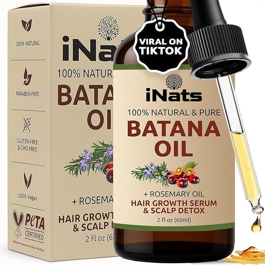 Batana Oil for Hair Growth with Rosemary: Nourish & Detox Scalp for Thicker, Stronger, Longer Hair - Dr. Sebi Recommended, 100% Organic Batana Oil from Honduras - Reduce Hair Loss (2 Fl Oz)