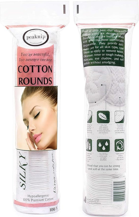Premium 100% Cotton Rounds (100 Count) - Soft and Gentle Makeup Remover and Cleansing Pads for Face, Nail, and Personal Care - Absorbent, Textured, Lint-Free, and Hypoallergenic