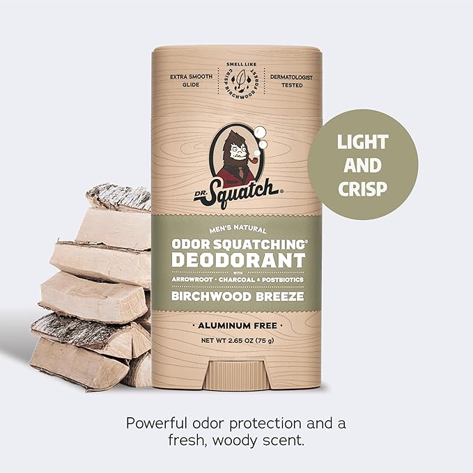 Dr. Squatch Manly Soap and Deodorant Variety Pack - Handmade with Organic Oils, Aluminum-Free - Birchwood Breeze and Fresh Falls