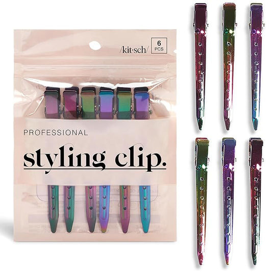 Kitsch Professional Alligator Clips for Hair Styling – 3.5" Aluminum Hair Sectioning Clips for Salon & Makeup Application | Lightweight for Stylists | Ideal Gifts for Women – Iridescent, 6 Pcs