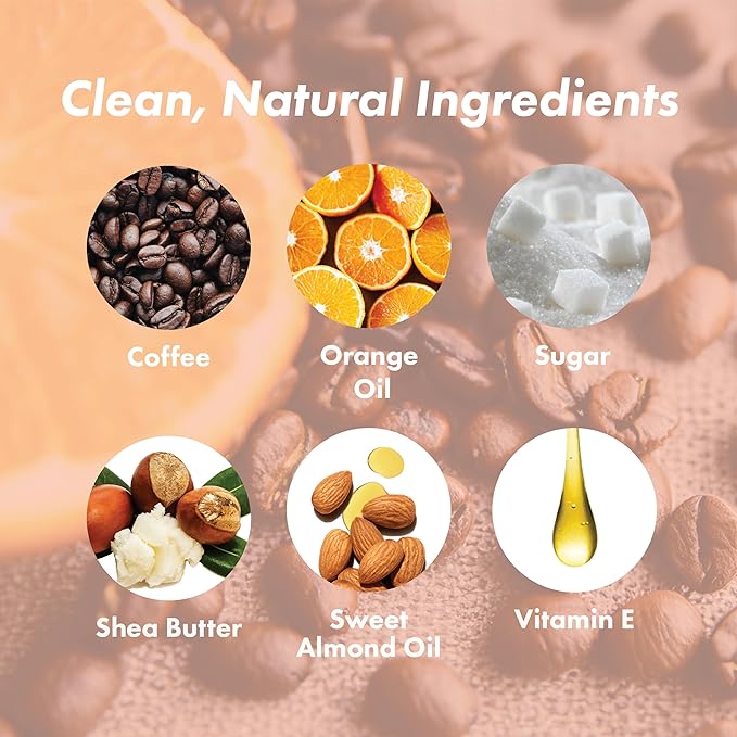 Coffee Scrub Foot & Body Exfoliator Infused with Vitamin E and Orange Peel Natural Exfoliating Sugar Body Scrub for Toning Cellulite Skin Care by Handmade Heroes Body Skincare Stocking Stuffers