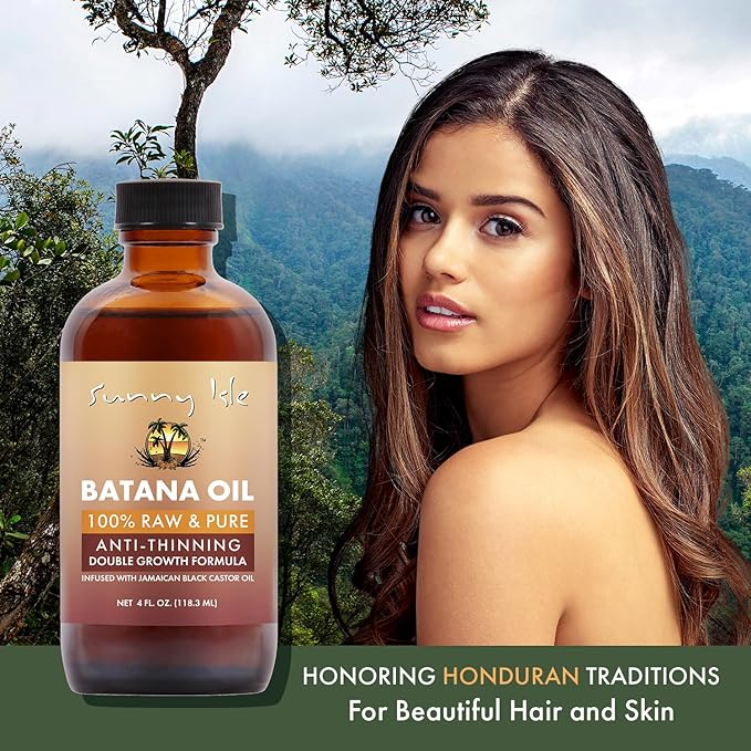 Sunny Isle Batana Oil Infused with Jamaican Black Castor Oil 4oz | Anti-Thinning Double Growth Formula