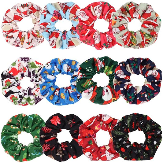 12 PCS Christmas Hair Scrunchies Snowflake Santa Christmas Tree Antlers Elk Snowman Hair Ties Soft Elastic Hair Bands for Women Girls Gifts Ponytail Holders Hair Accessories (12PCS-C-Christmas)