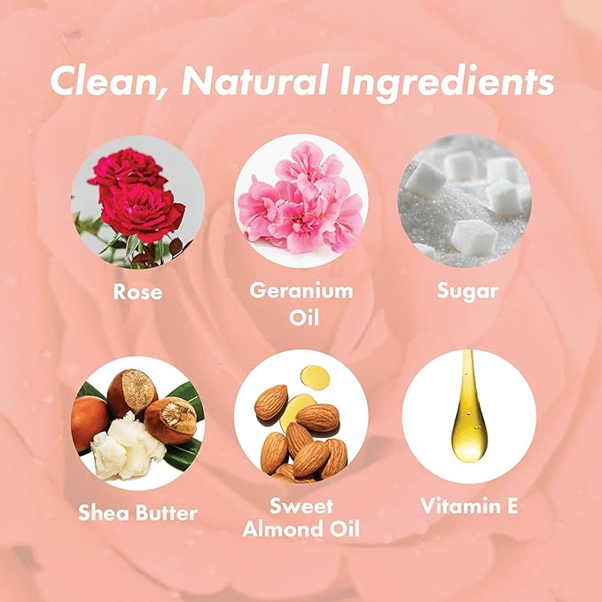 Rose Petal Scrub Foot & Body Exfoliator Infused with Vitamin E and Rose Natural Exfoliating Sugar Body Scrub for Toning Cellulite Skin Care by Handmade Heroes Body Skincare Stocking Stuffers