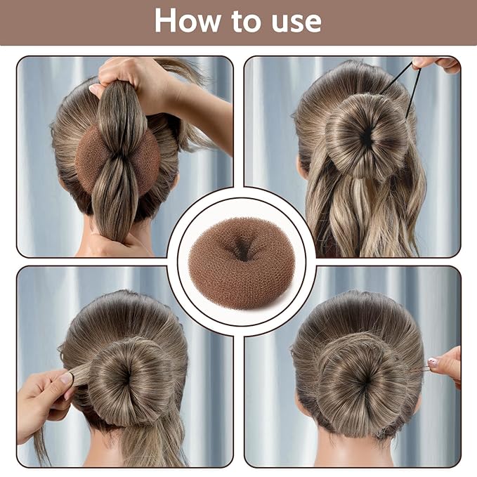 TsMADDTs Dount Bun Maker, 3PCS Light Brown Hair Bun Maker with 20PCS Bobby Pins for Ballet, Dance