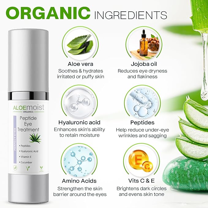 Peptide Eye Cream Anti Aging, Hydrating Under Eye Cream For Women & Men Dry, Sensitive or Mature Skin Repair, Daily Day & Night Treatment for Fine Lines, Wrinkles, Dark Circles, Bags, Puffiness 0.5 Oz