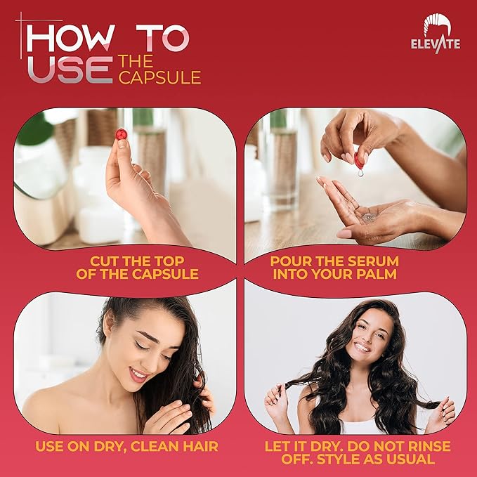 Elevate Hair Treatment Serum Oil Capsules - Conditioning Repair & Moisturizing Formula with Argan Jojoba Oils Vitamins A C E Pro Vitamin B5 Healthier Smooth Silky Thicker for Softness (2 Bottles)