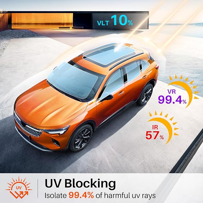 10% Percent Car Window Tint, 10% VLT Nano Ceramic Window Roll 36" Inch x 15'Ft, Automotive Tint for Privacy Sun & Glare Protection UV Heat Blocking, Scratch Resistant 5-Layer