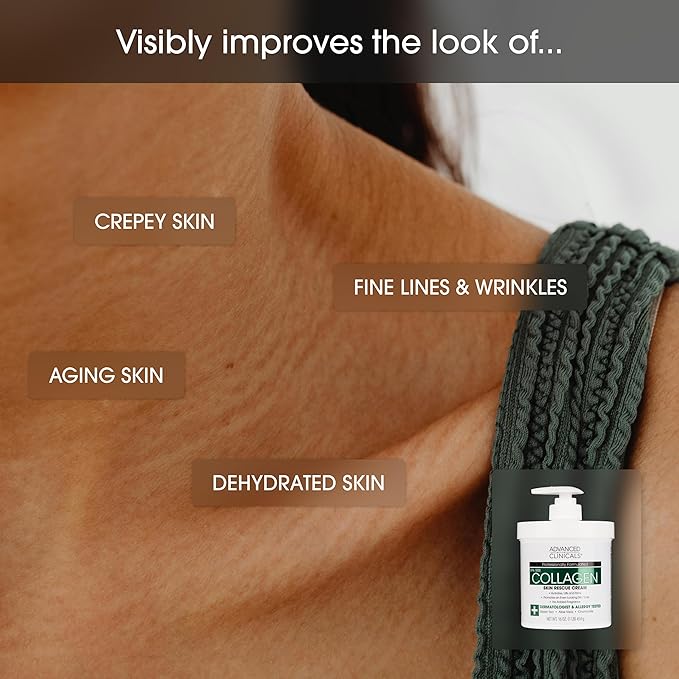 Advanced Clinicals Collagen Body Oil + Unscented Collagen Cream Body Lotion & Face Cream 2PC Beauty Skin Care Set For Women & Men For Improving Appearance Of Crepey Skin, Dry Skin, & Wrinkles, 2pc