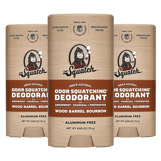 Dr. Squatch Natural Deodorant for Men 3 Pack Wood Barrel Bourbon – Odor-Squatching Men's Deodorant Aluminum Free (2.65 oz, 3 Pack)