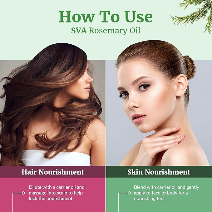 SVA Rosemary Essential Oil – 1 Fl Oz – 100% Natural Rosemary Oil for Hair, Face, Skin Care, Diffuser, Aromatherapy, Scalp, Body Massage, Soap and Candle Making – with Dropper