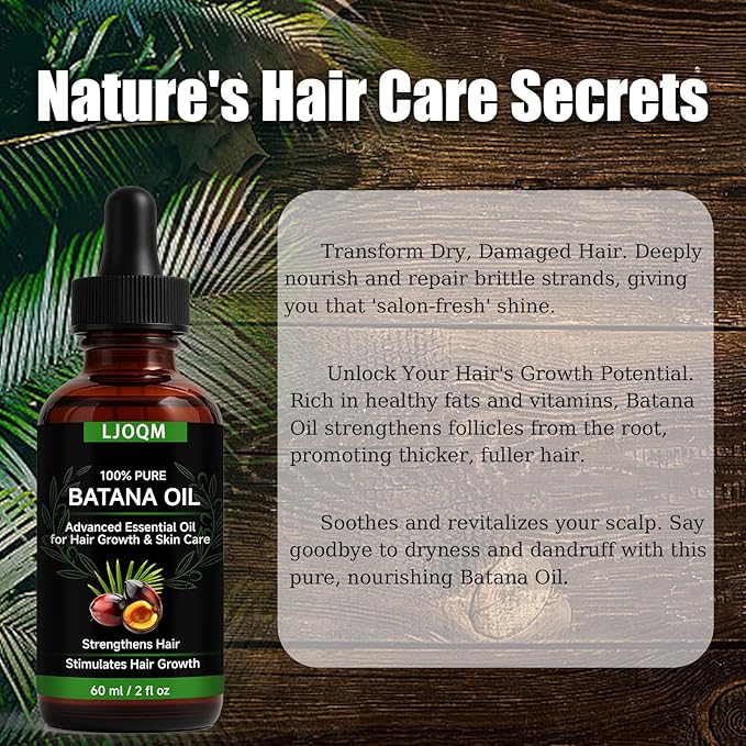 Batana Oil for Hair Growth-100% Organic Batana Oil– Strengthens, Thickens & Restores Natural Hair – Cold Pressed Raw Scalp & Hair Treatment for Men & Women – 60ml
