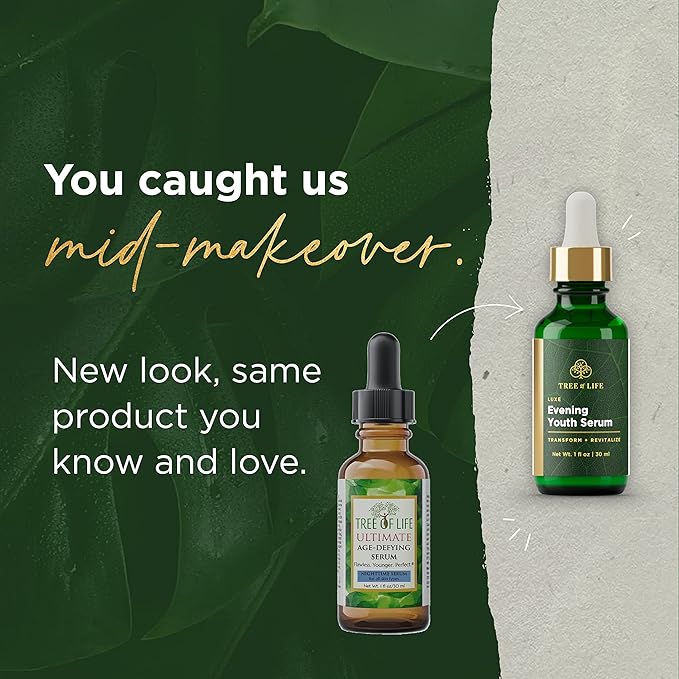 Tree of Life Facial Serum for Face - Skin Care Face Serums, Hydrating, Anti-Aging, Skin Care Duo Serums to Brightening Dark Spot, Smooth Dry & Sensitive Skins (Luxe Evening Youth, 1oz)