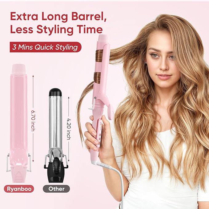 1.50 Inch Curling Iron, 5 Temperature Settings, Professional Spring Hair Iron for All Hair Types, Max 430℉ with Heat Resistant Mat (1 1/2 Inch Pink)