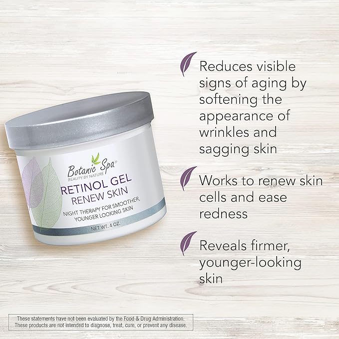 Botanic Spa Retinol Gel- Night Therapy for Younger Looking Skin-Collagen, Caffeine, Cucumber, Paraben-Free, Fragrance Free, 4 oz