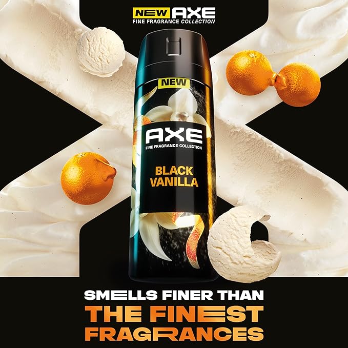 Axe Fine Fragrance Collection Premium Body Spray Black Vanilla with Orange + Sandalwood 3 Count with 72H Odor Protection Aluminum-Free 4 oz