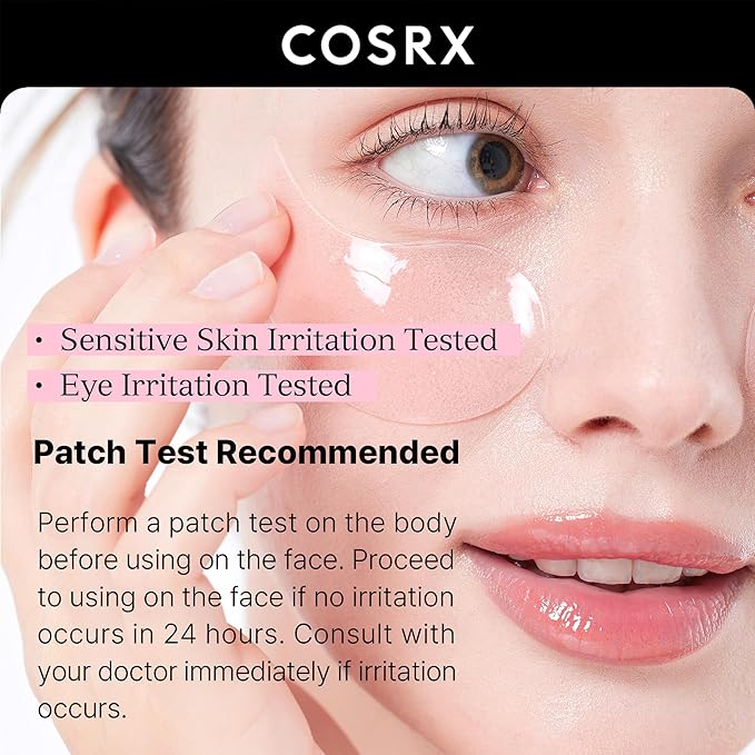 COSRX Pink Peptides Collagen Hydrogel Eye Patch for Puffy Eyes and Dark Circles, Under Eye Mask, 60 Under Eye Patches, Korean Skin Care, Stocking stuffers for women