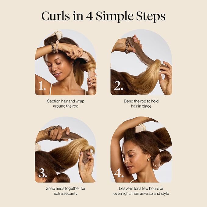 Kitsch XL Flexi Rods for Heatless Curls Overnight - Soft Velvet Hair Rollers for Women - Hair Curlers to Sleep In - Eucalyptus, 4pcs