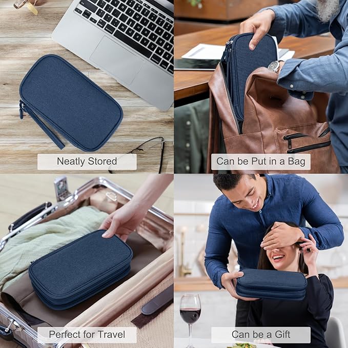 FYY Electronic Organizer, Travel Cable Organizer Bag Pouch Electronic Accessories Carry Case Portable Waterproof Double Layers Storage Bag for Cable, Cord, Charger, Phone, Earphone, Medium Size, Navy