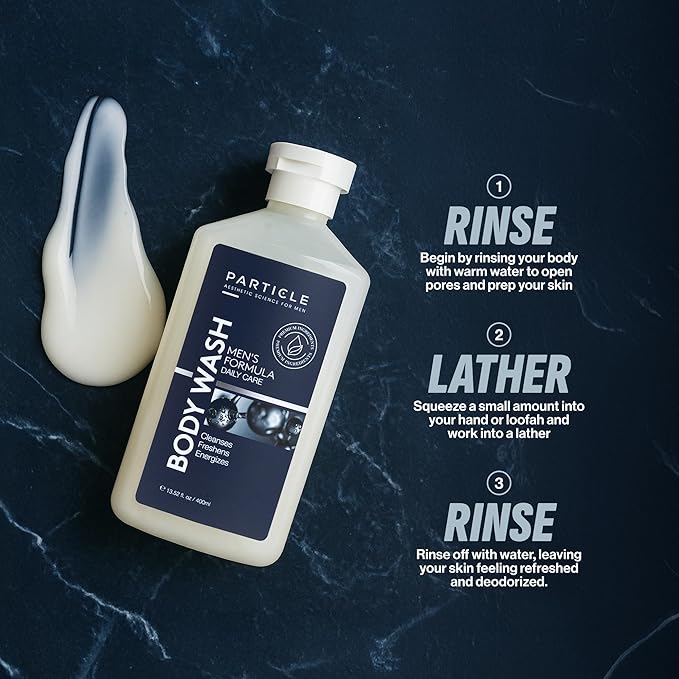 Particle Men’s Body Wash, Daily Skin Care for Men with Dead Sea Minerals, Hydrating Moisturizing Shower Gel and Cleanser for Men, All Skin Types, Fresh Citrus and Woody Scent, 13.52 FL OZ