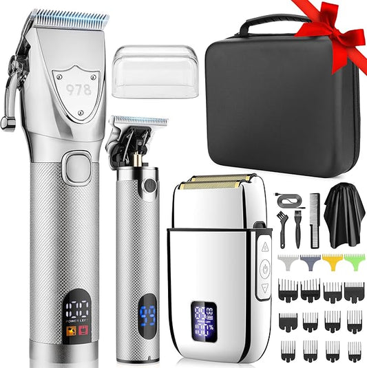 Lanumi Professional Hair Clippers Electric Razor Shavers Men 3 Piece Set Rechargeable Clippers and Trimmers Beard Trimmer Barber Kit with Travel Case Clippers for Hair Cutting Gifts for him