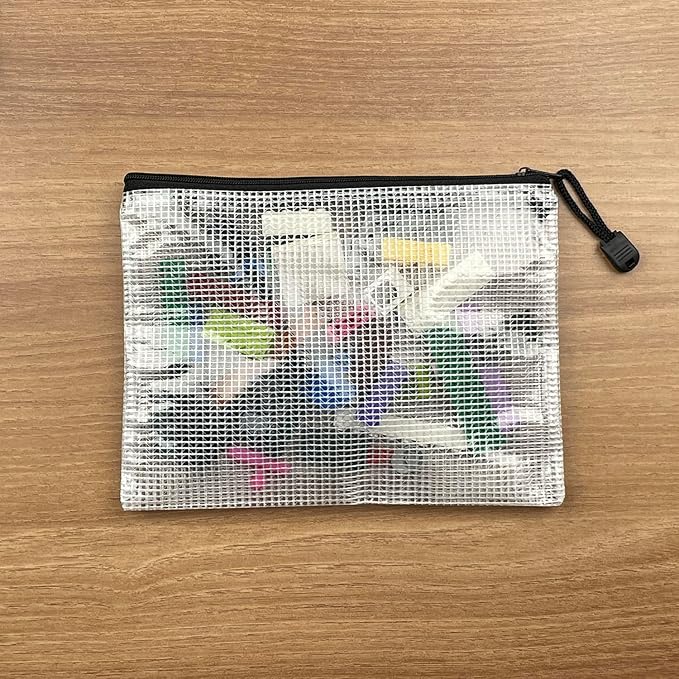 Oaimyy-A6(4.5"x 6.5",12 Pcs),Plastic Mesh Zipper Pouch Document Folders Bag Zip File Folders for School Office Supplies, Travel,Puzzles Games Organizing Storage-Black