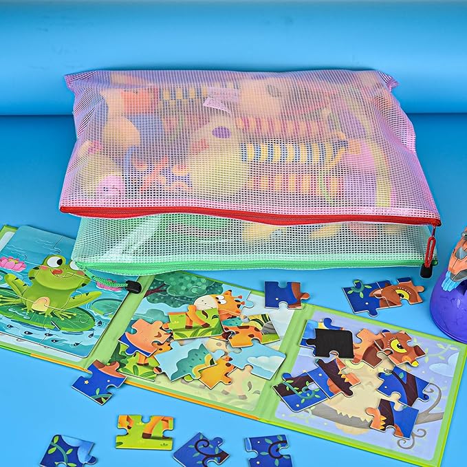 AUSTARK 10 Pcs Zipper File Bags, Waterproof Plastic Mesh Pouch for Office School, Board Game Storage Bags (A3 Size 16.9''x12'', Multicolored)