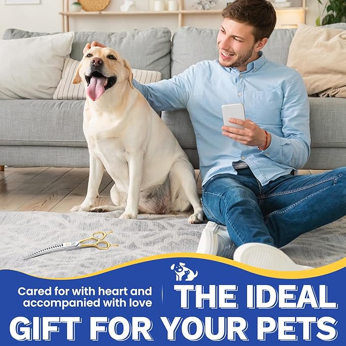 JASON 7.5 Inch Curved Chunker Scissors for Dog Grooming 19 Teeth Professional Downward Chunker Shears with Symmetric Handle Sharp Comfortable Christmas Gift