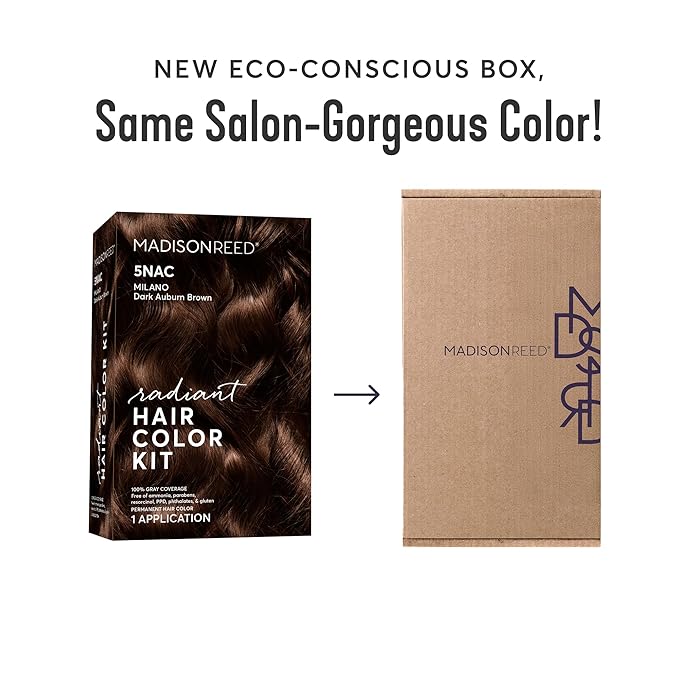 Madison Reed Radiant Hair Color Kit | 5NAC Dark Chocolate Brown with Copper-Auburn Undertones (Milano Brown) 100% Gray Hair Coverage | Dimensional Permanent Hair Dye | PPD & Ammonia-Free | 1 Pack
