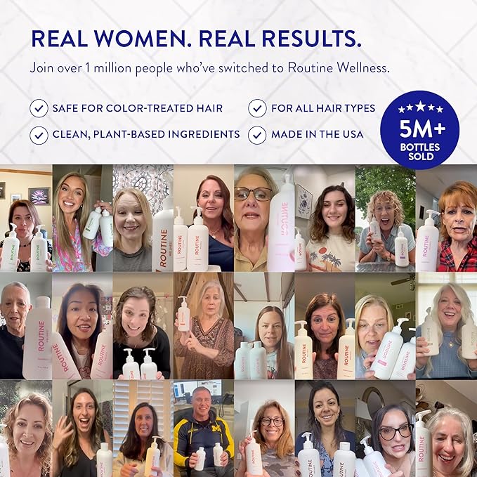 Routine Wellness Anti-Thinning Shampoo and Conditioner Set for Thinning Hair - Biotin DHT Blocker Women & Men - Color Safe Shampoo for Hair Loss & Healthier Hair - Vanilla Cashmere & Oak (Pack of 2)