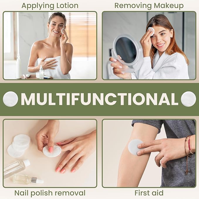 Cotton Round Pads for Face 200 Pack - 3 Layer Eye Makeup and Nail Polish Remover - Lint Free Cleansing Circle Pad for Facial Exfoliating, Toner - Travel Size Skin Care Rounds