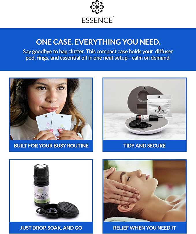 Essence Pearl Travel Case - Wearable Aromatherapy Kit with Nasal Diffuser Rings, Soaking Bay, and 5mL Essential Oil – Portable Wellness Gift Set for On?The?Go Self Care