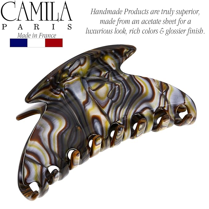 Camila Paris CP2483 French Hair Clip for Women Thick Hair for Long Curly Wavy Hair, Handmade Onyx, Girls Hair Claw Clips, Durable Styling Big Claw Clip for Thick Hair, Strong Hold Grip Made in France
